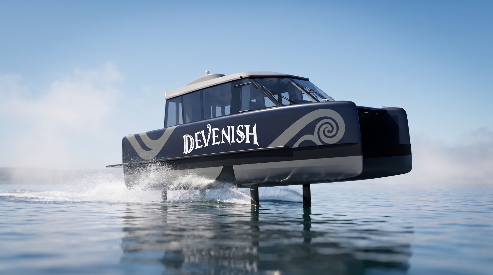 An electric hydrofoil in Devenish livery
